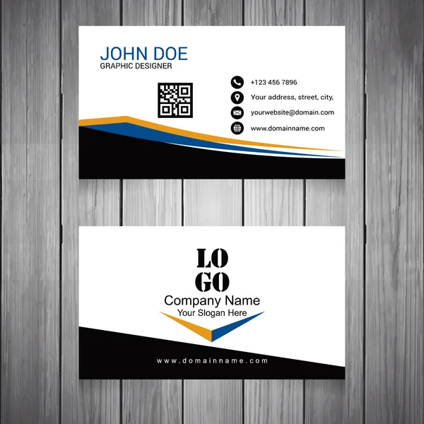 Qr kod ile ahşap arka plan üzerinde siyah ve beyaz soyut kartvizit