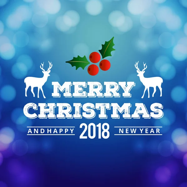 Vánoční Přání Malovanými Holiday Typografie Jelen Cesmína Bobule — Stockový vektor