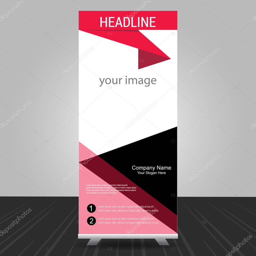 simple red standee roll up banner design with business information