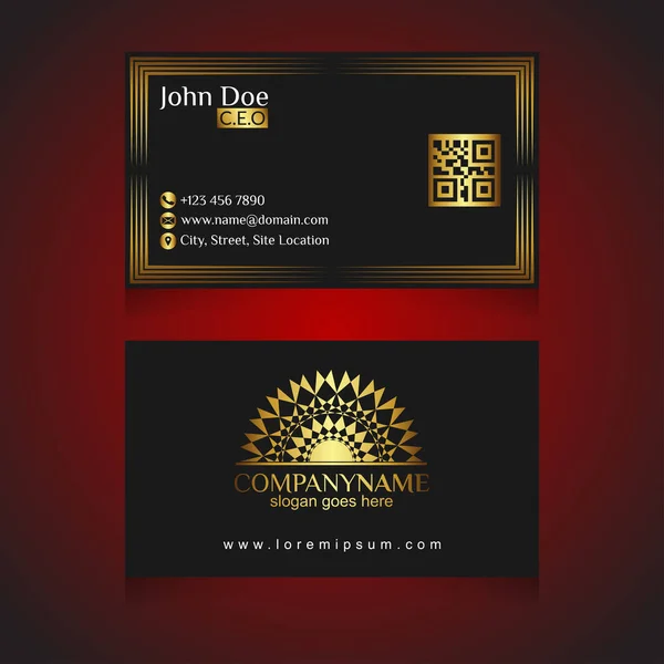 Black Golden Elegant Abstract Business Card Dark Red Background Code — Stock Vector