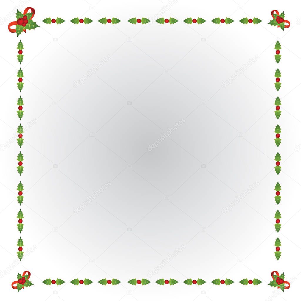 Christmas Greeting card with holly berries in form of frame 