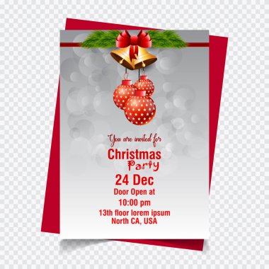 topları ve çan ile şık Noel ve mutlu yeni yıl tebrik kartı 