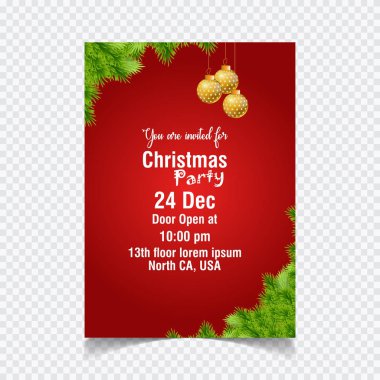 Kırmızı Noel kartı ile güzel köknar ve altın top