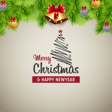 Çamın dalları ve dekorasyon toplar, vektör, illüstrasyon ile şık Noel tebrik kartı 