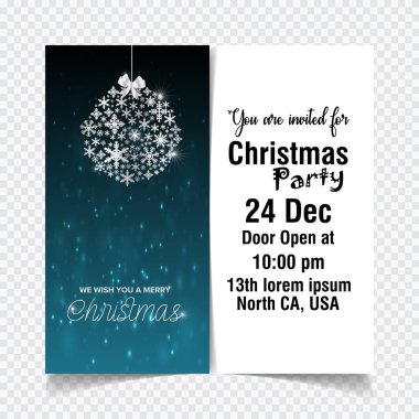 şık Noel davetiyeli parlayan gümüş kar taneleri, vektör, illüstrasyon 