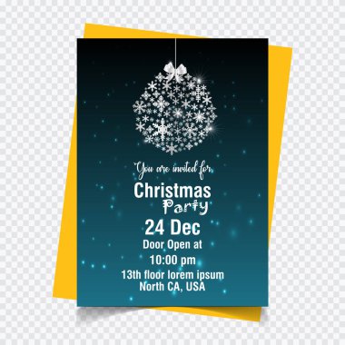 şık Noel davetiyeli parlayan gümüş kar taneleri, vektör, illüstrasyon 