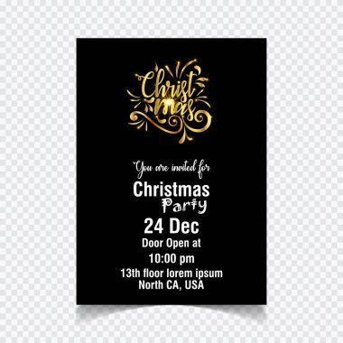 Parlayan altın Noel partisi davetiyesi, vektör, illüstrasyon