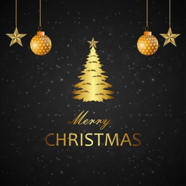 Süslü Noel ağacı, yıldız, dekorasyon siyah backgrou