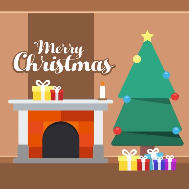 Noel ağacı hediye kutuları, yıldız, ışıklar, Dekorasyo ile dekore edilmiş