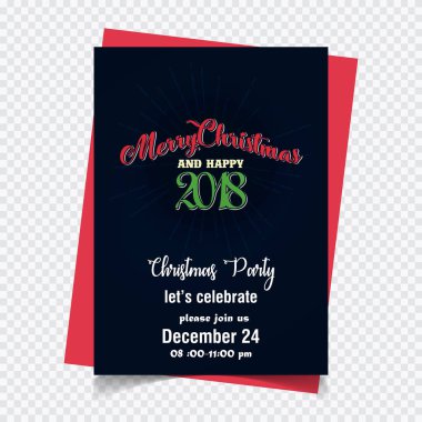 Noel 2018 yıl parti davetiye, vektör, illüstrasyon