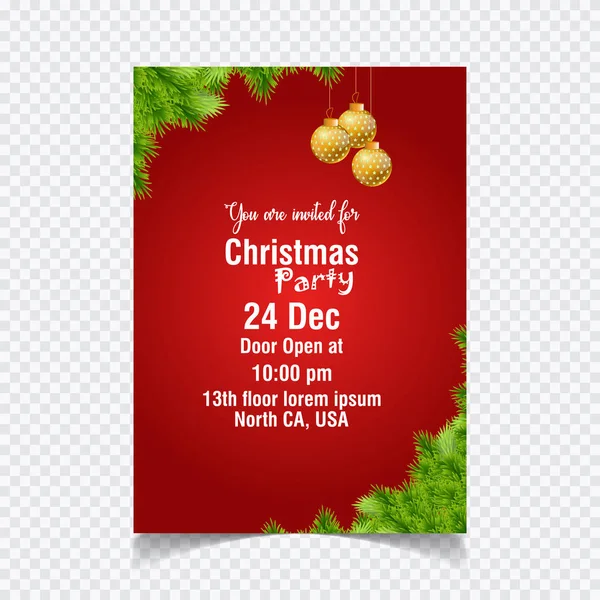 Kırmızı Noel kartı ile güzel köknar ve altın top