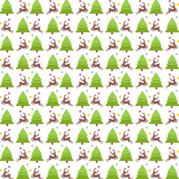 时尚无缝圣诞模式与树木和驯鹿 — 图库矢量图片