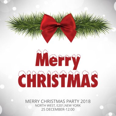 Kırmızı yay, vektör, illüstrasyon ile şık Noel tebrik kartı