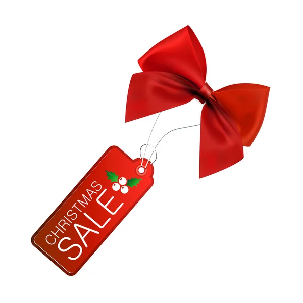 Κομψό Χριστούγεννα Ευχητήρια Κάρτα Πώληση Tag Και Κόκκινο Φιόγκο Διάνυσμα — Διανυσματικό Αρχείο