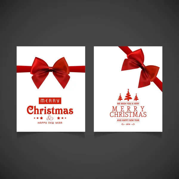 Élégante Carte Vœux Noël Avec Rubans Rouges Vecteur Illustration — Image vectorielle