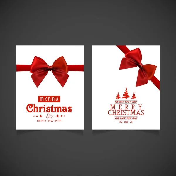 Elegante Tarjeta Felicitaciones Navidad Con Cintas Rojas Vector Ilustración — Vector de stock