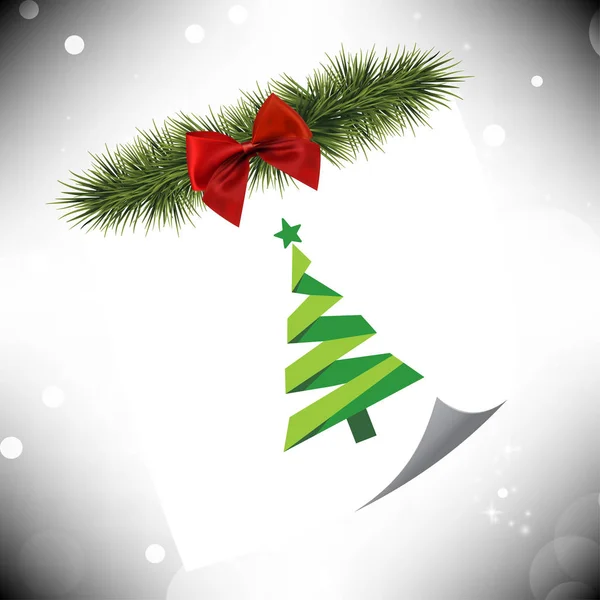 Élégante Carte Vœux Noël Avec Arc Rouge Arbre Vecteur Illustration — Image vectorielle
