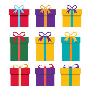 Noel hediye kutusu simgeler kümesi, vektör, illüstrasyon 