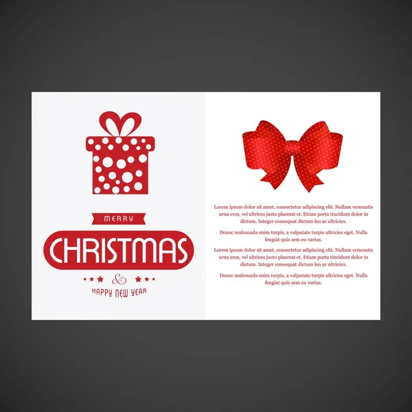Élégante Carte Noël Avec Boîte Cadeau Arc Rouge Vecteur Illustration — Image vectorielle