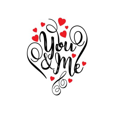 Minimalist afiş St Sevgililer günü için. Sen ve ben yazı. Beyaz izole.