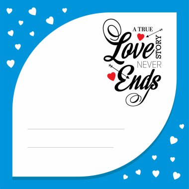 Minimalist afiş St Sevgililer günü için. Gerçek bir aşk hikayesi, hiç mavi çerçeve yazı bitmez.