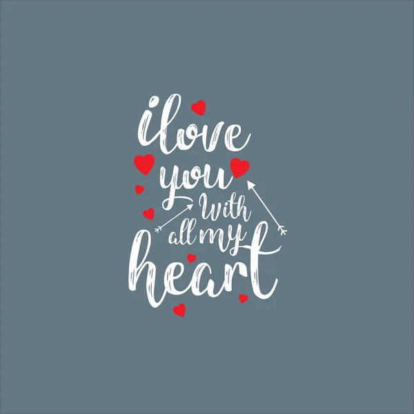 Bannière Minimaliste Pour Saint Valentin Aime Tout Mon Cœur Lettres — Image vectorielle