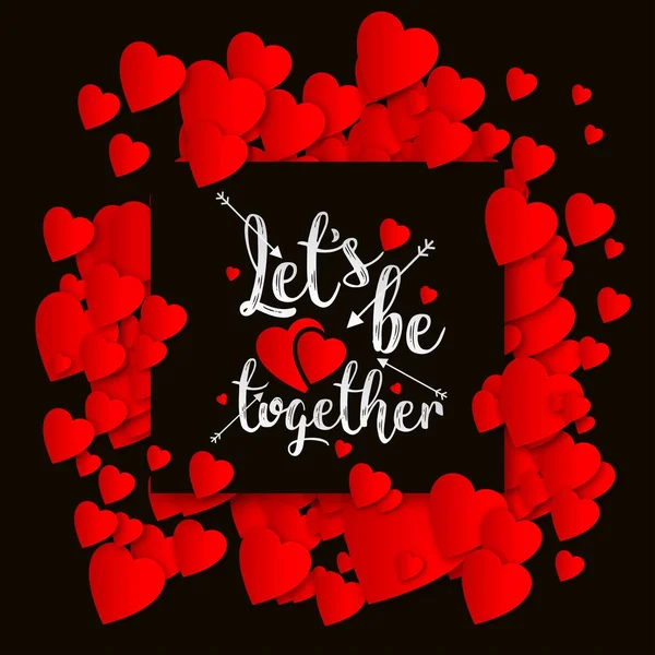 Minimalistic Banner Valentines Day Lets Together Lettering Frame Hearts Black — Stock Vector
