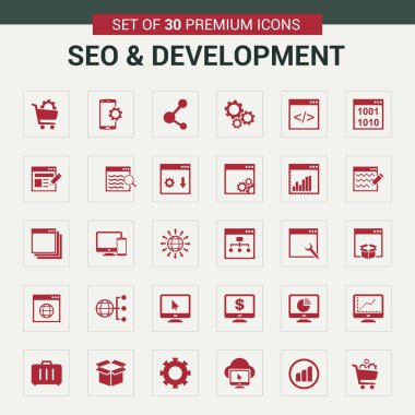 SEO ve geliştirme düz Icons set
