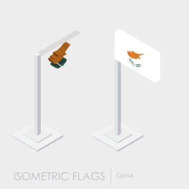 Kıbrıs bayrağı izometrik style, 3d stil, farklı görünümler