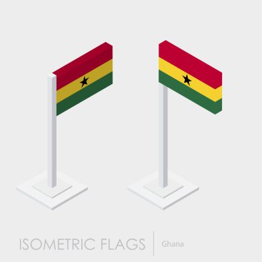 Gana bayrak izometrik style, 3d stil, farklı görünümler