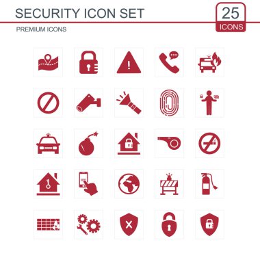 Kırmızı güvenlik basit düz Icons set