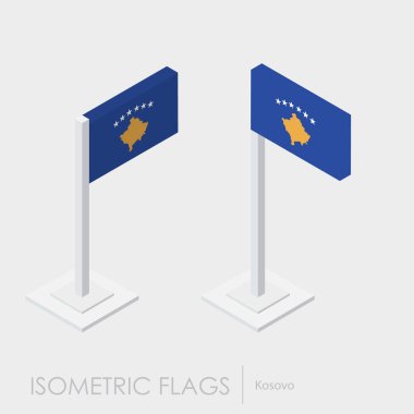 Kosova bayrağı izometrik stil, 3d stil, farklı görünümler