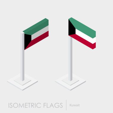Kuveyt bayrağı izometrik style, 3d stil, farklı görünümler