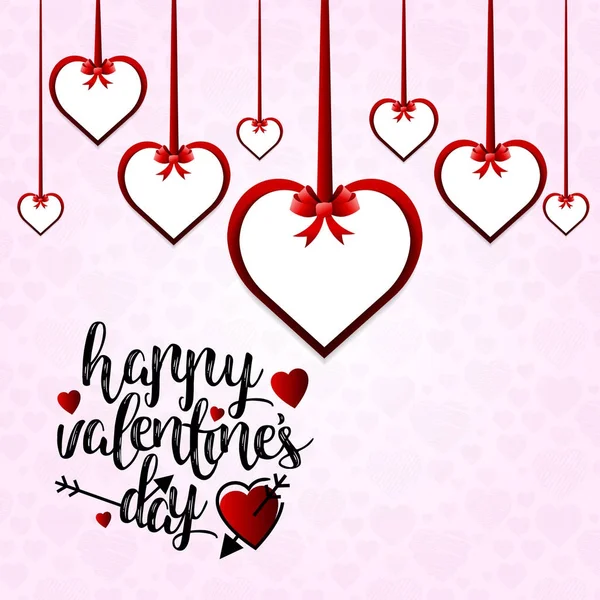 Happy Valentine Day Card Vector Avec Des Coeurs Suspendus Avec — Image vectorielle