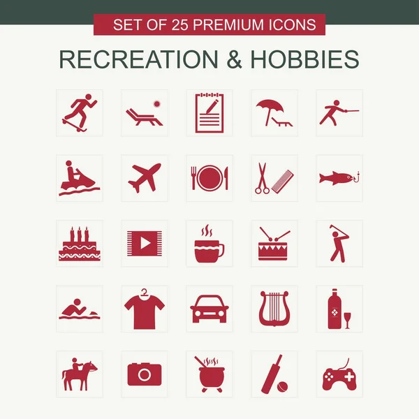 Recreations and Hobbies set of icons red