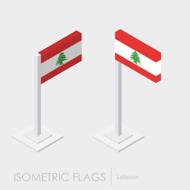 Lübnan Bayrağı izometrik style, 3d stil, farklı görünümler