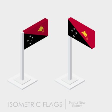 Papua Yeni Gine bayrağı izometrik style, 3d stil, farklı görünümler