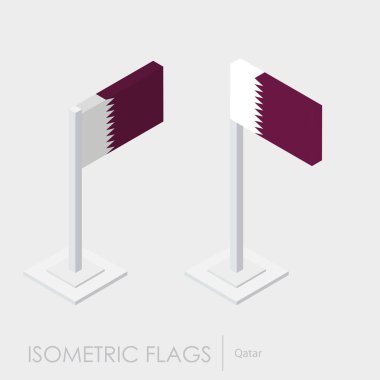 Katar bayrak izometrik style, 3d stil, farklı görünümler