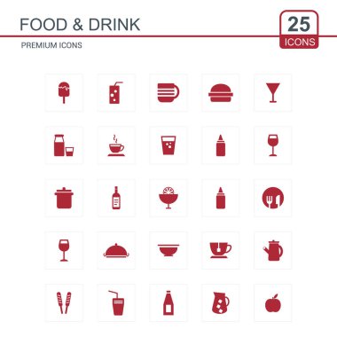 Yiyecek ve içecek kırmızı basit simgeler 