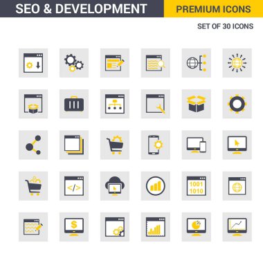 SEO ve geliştirme mavi ve sarı simgeleri