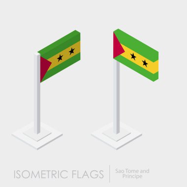 Sao Tome ve Principe bayrak izometrik style, 3d stil, farklı görünümler