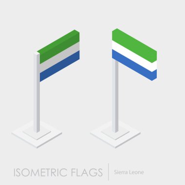 Sierra Leone bayrak izometrik style, 3d stil, farklı görünümler