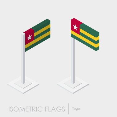 Togo bayrak izometrik style, 3d stil, farklı görünümler