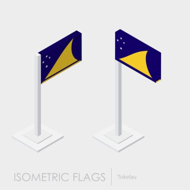 Tokelau bayrak izometrik stil, 3d stil, farklı görünümler