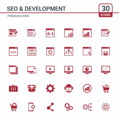 SEO ve geliştirme kırmızı basit simgeler