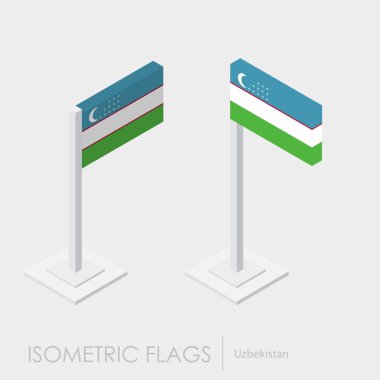 Özbekistan bayrağı izometrik style, 3d stil, farklı görünümler