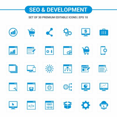 SEO ve geliştirme basit simgeler mavi