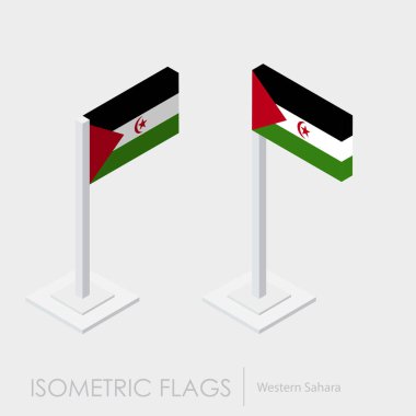 Batı Sahra bayrak izometrik style, 3d stil, farklı görünümler