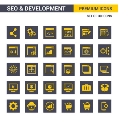 SEO ve geliştirme gri ve sarı simgeleri