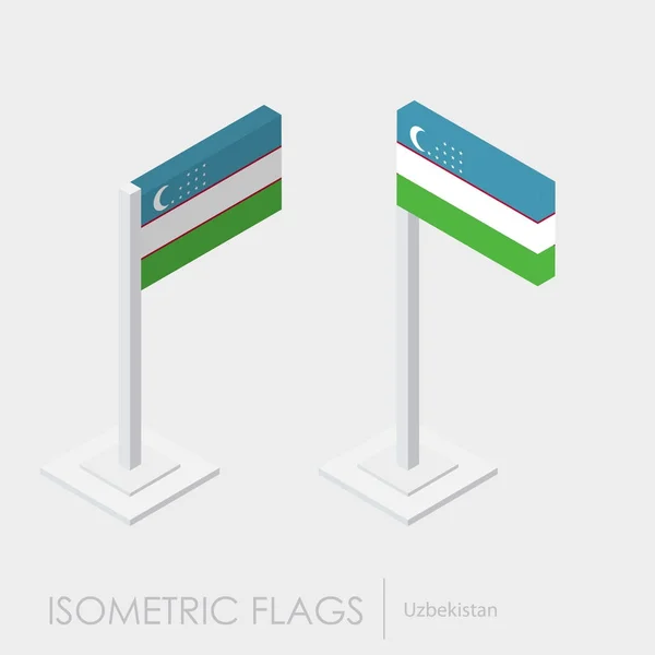 Üzbegisztán Zászló Izometrikus Stílus Stílus Különböző Nézeteket — Stock Vector